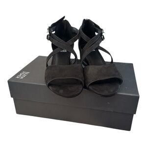 Eileen Fisher Kyra Black Nubuck Leather Double Buckle Strap Open Toe Sandal 6.5